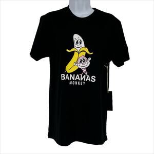 Bananas Monkey Regular Fit Crew Neck Tee in Black Size Small